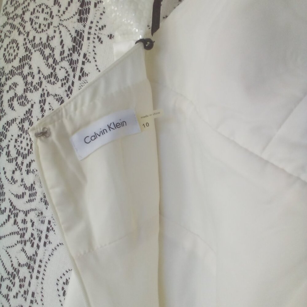 Calvin Klein Long Ivory Satin Gown w/embellished straps Size: 10 NWT - Picture 5 of 8
